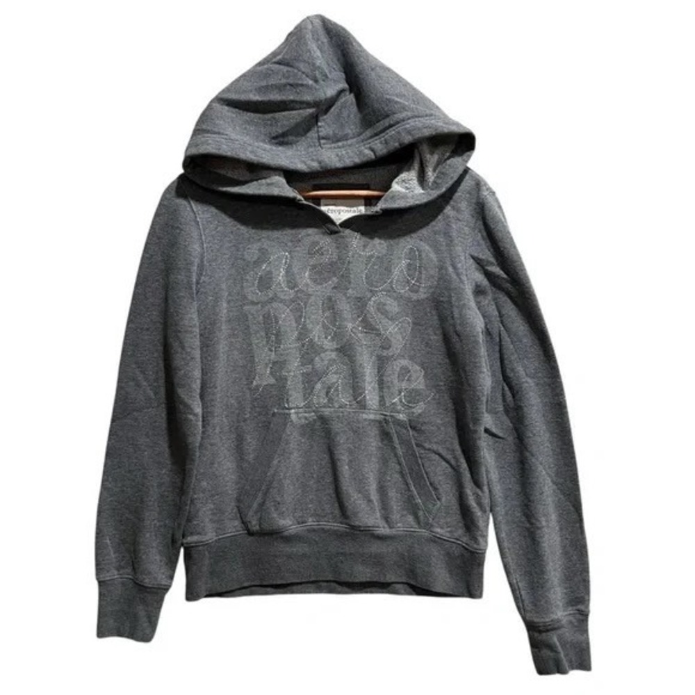 Aeropostale Gray Rhinestone‎ Logo Hoodie Sweatshirt Medium